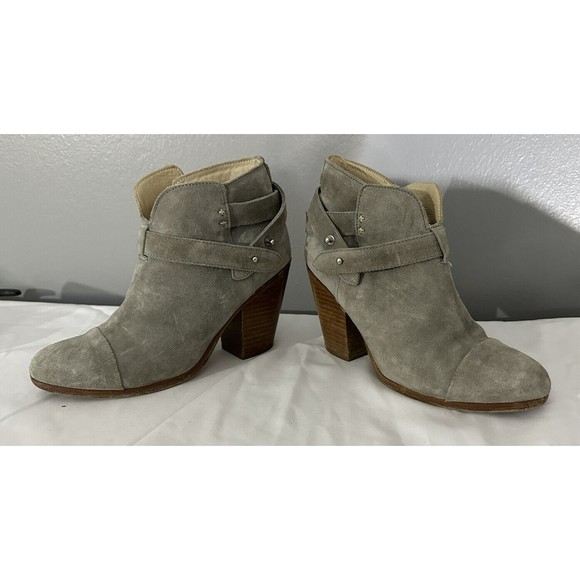 Rag & Bone Womens Sz 38 (US Sz 7.5) Gray Leather Heeled Ankle Boots Suede Bootie - Picture 5 of 9